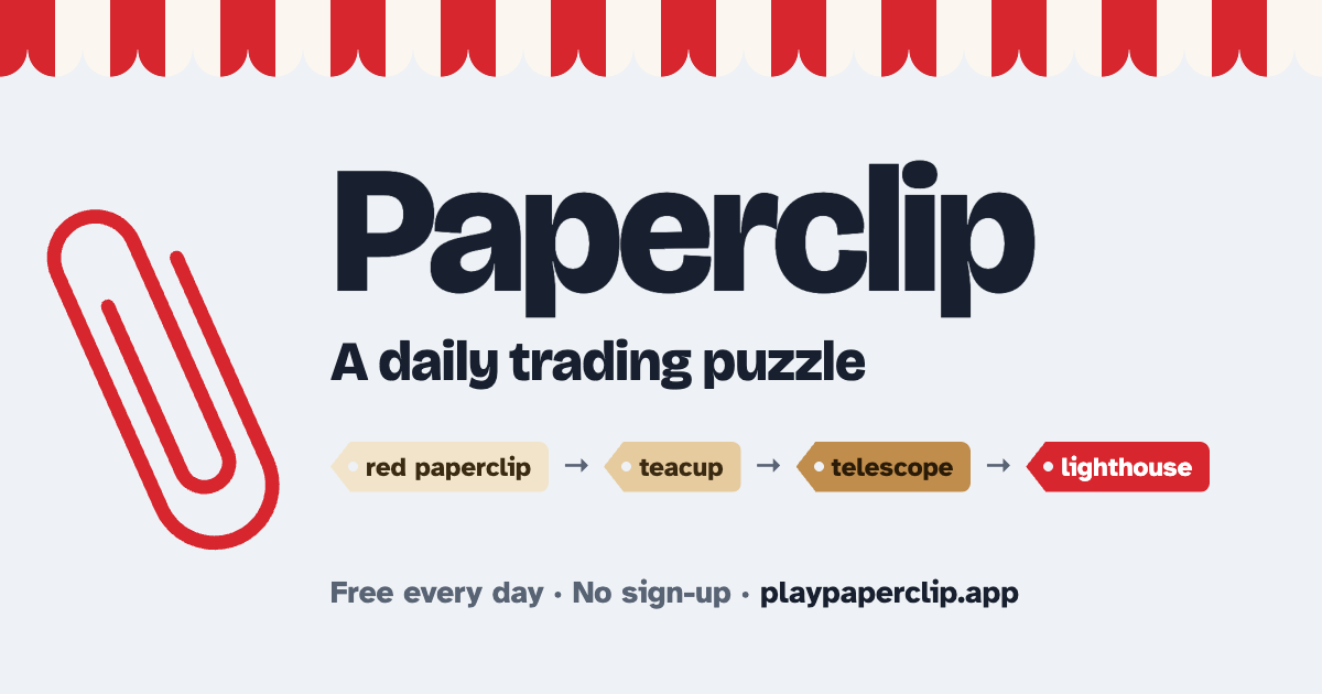 Paperclip - a free daily puzzle where you trade a red paperclip up to the day's prize